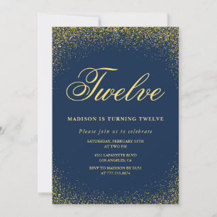 Elegante invitación de cumpleaños número 12 dorado