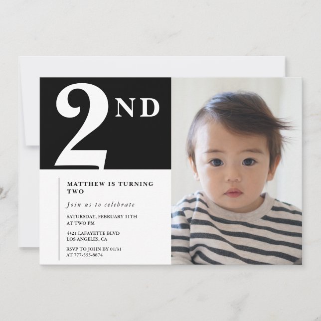 Elegante invitación de cumpleaños número 2 Niño Ne (Anverso)