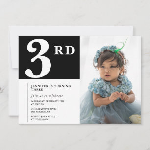 Elegante invitación de cumpleaños número 3 con fot
