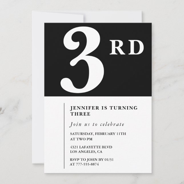 Elegante invitación de cumpleaños número 3 para ni (Anverso)