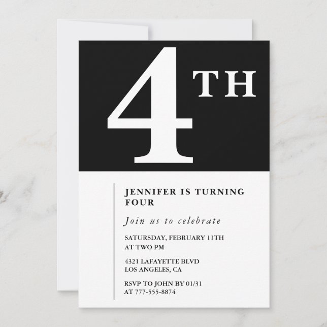 Elegante invitación de cumpleaños número 4 para ni (Anverso)