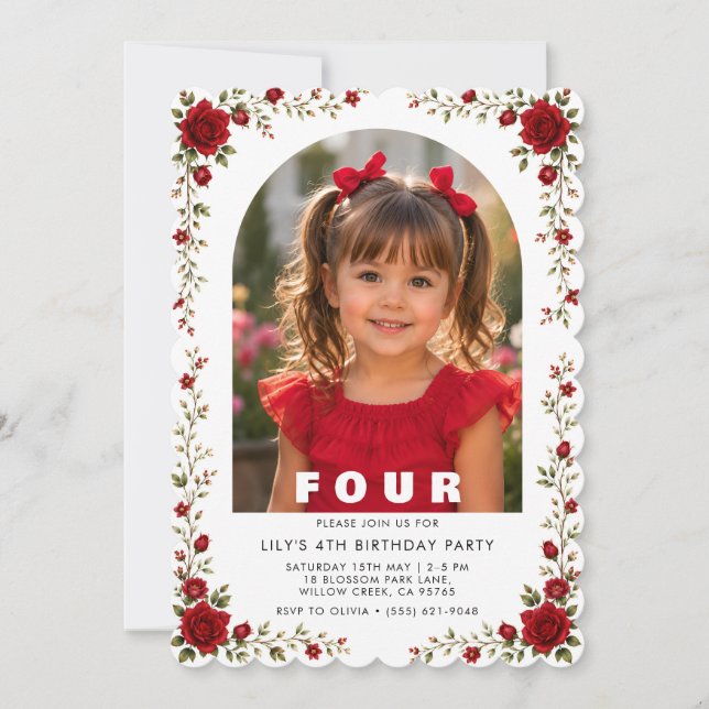Elegante invitación de cumpleaños número 4 para ni (Anverso)