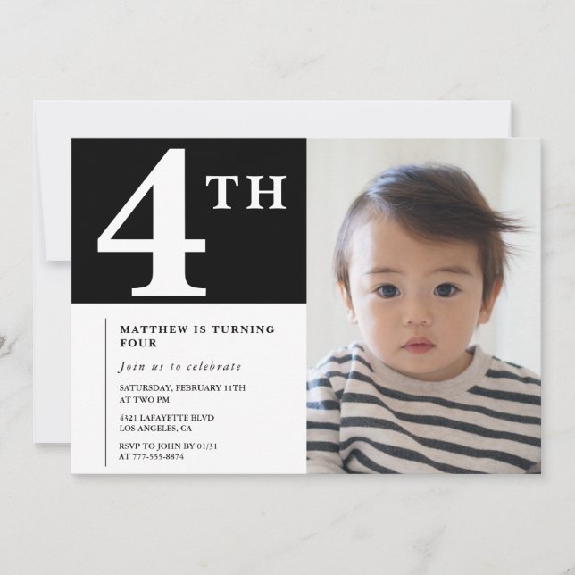 Elegante invitación de cumpleaños número 4 para ni (Anverso)