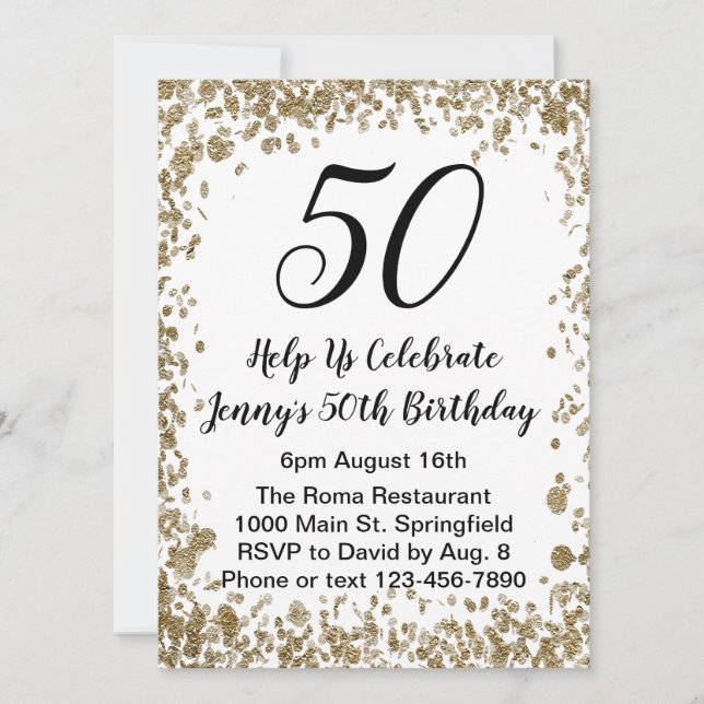 Elegante invitación de cumpleaños número 50 para e (Anverso)
