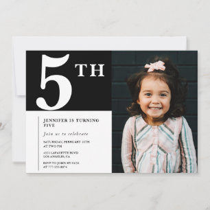 Elegante invitación de cumpleaños número 5 Black C