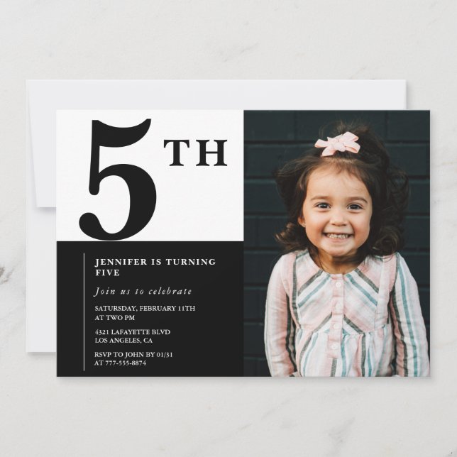 Elegante invitación de cumpleaños número 5 para ni (Anverso)