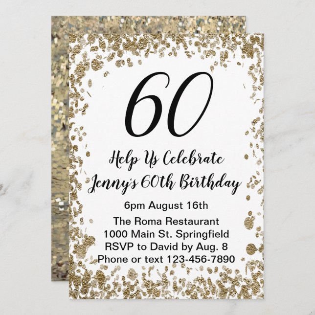 Elegante invitación de cumpleaños número 60 para e (Anverso / Reverso)