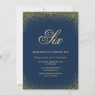 Elegante invitación de cumpleaños número 6 Gold Na