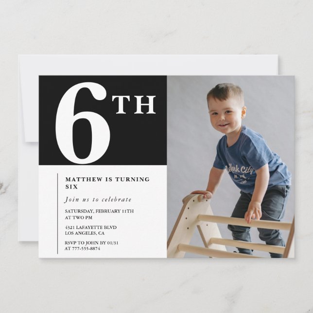 Elegante invitación de cumpleaños número 6 para ni (Anverso)