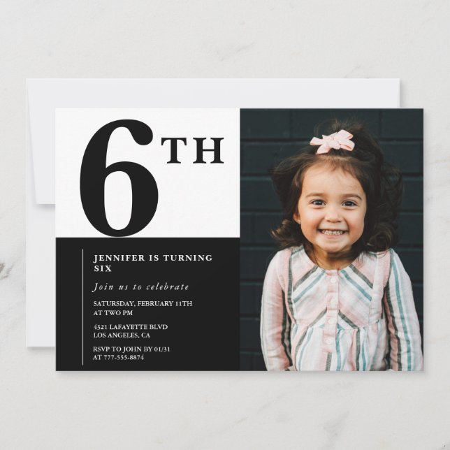 Elegante invitación de cumpleaños número 6 para ni (Anverso)