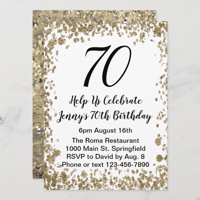 Elegante invitación de cumpleaños número 70 para e (Anverso / Reverso)