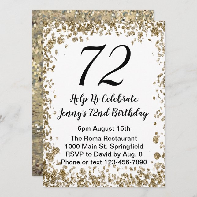 Elegante invitación de cumpleaños número 72 para e (Anverso / Reverso)