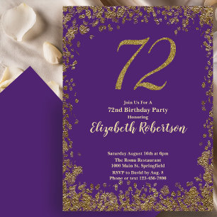 Elegante invitación de cumpleaños número 72 púrpur
