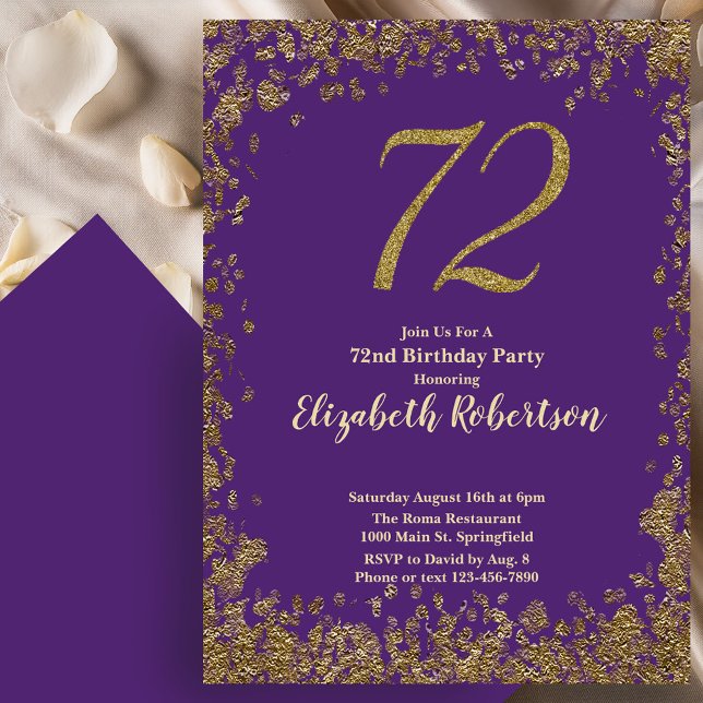 Elegante invitación de cumpleaños número 72 púrpur (Subido por el creador)