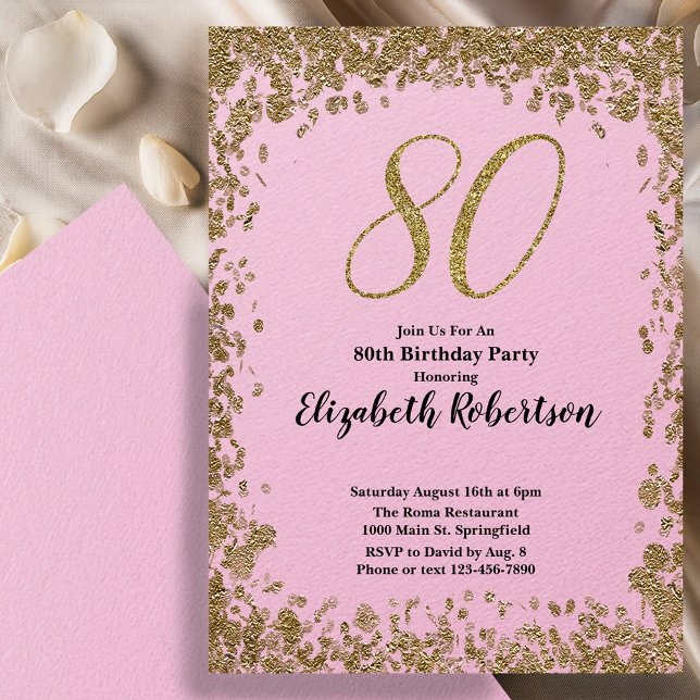 Elegante invitación de cumpleaños número 80 con le (Subido por el creador)
