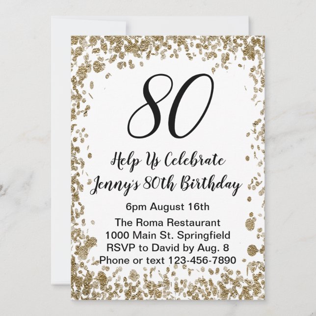 Elegante invitación de cumpleaños número 80 para e (Anverso)