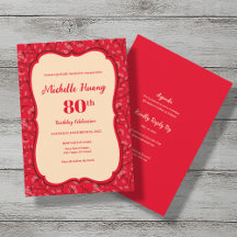 Elegante Invitación de cumpleaños número 80 (RED)