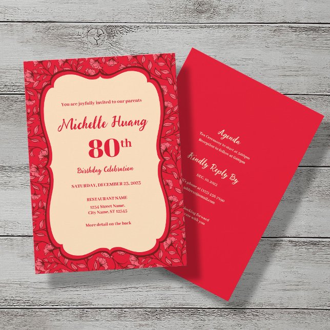 Elegante Invitación de cumpleaños número 80 (RED) (Subido por el creador)