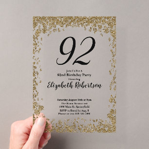 Elegante invitación de cumpleaños número 92 en acr