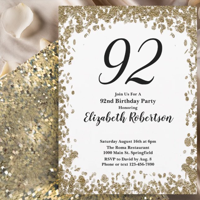 Elegante invitación de cumpleaños número 92 para e (Subido por el creador)