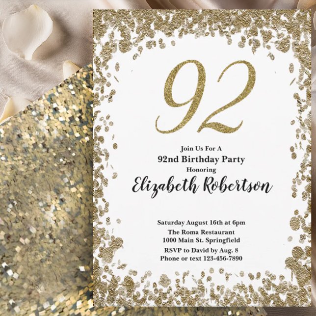 Elegante invitación de cumpleaños número 92 para e (Subido por el creador)