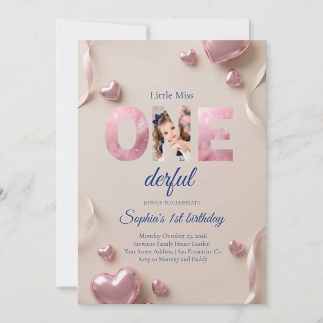 Elegante invitación de cumpleaños "One-derful" par (Anverso)