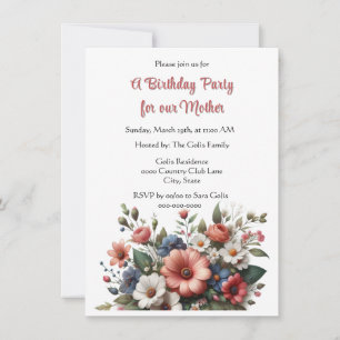 Elegante Invitación de Cumpleaños para Madre Feliz