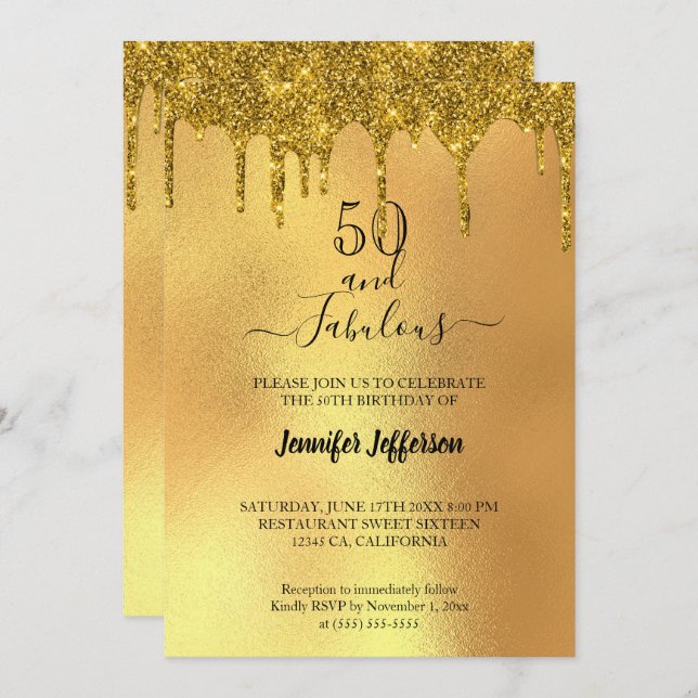 Elegante invitación de cumpleaños purpurina (Anverso / Reverso)