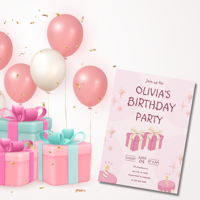 Elegante invitación de cumpleaños rosa para niñas (Subido por el creador)