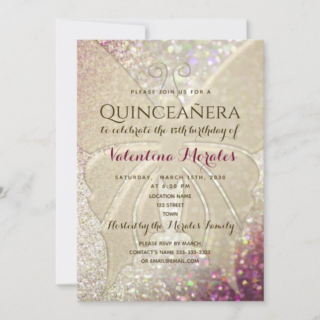 Elegante invitación de cumpleaños rosa y oro (Anverso)