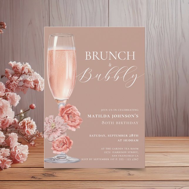 Elegante invitación de cumpleaños Rubor Pink 80 (Elegant Blush Pink 80th Birthday Invitation)