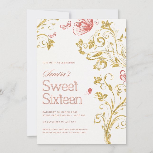 Elegante invitación de cumpleaños Sweet 16 - Meloc (Anverso)