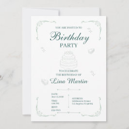 Elegante Invitación de Cumpleaños Verde Salvia