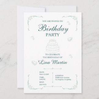 Elegante Invitación de Cumpleaños Verde Salvia