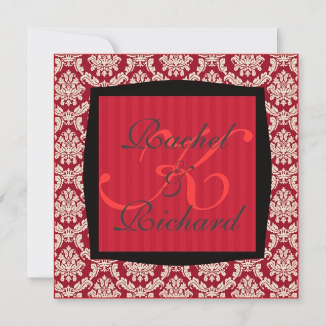 ELEGANTE INVITACIÓN DE DAMASCO ROJO PARA RENOVACIÓ (Anverso)
