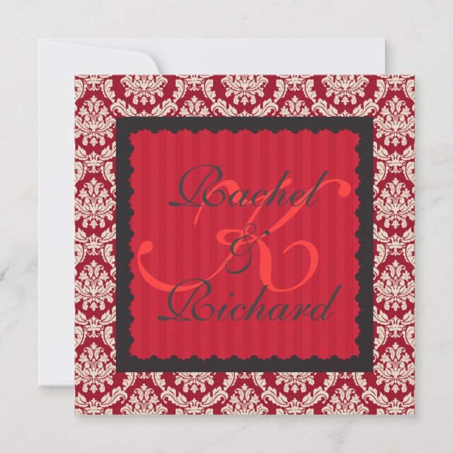ELEGANTE INVITACIÓN DE DAMASCO ROJO PARA RENOVACIÓ (Anverso)