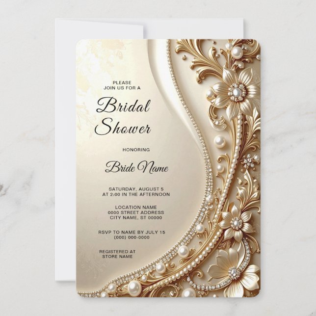 Elegante Invitación de Despedida de Soltera con Fl (Anverso)