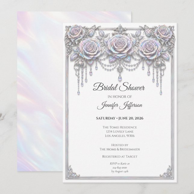 Elegante Invitación de Despedida de Soltera con Fl (Anverso / Reverso)