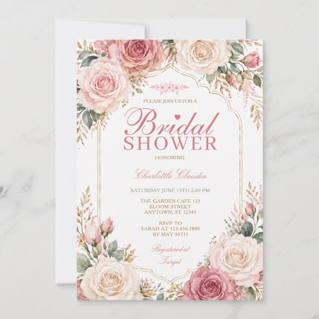 Elegante Invitación de Despedida de Soltera con Ro (Anverso)