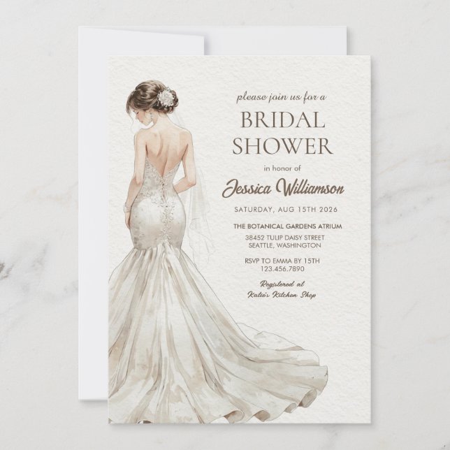 Elegante Invitación de Despedida de Soltera en Bei (Anverso)