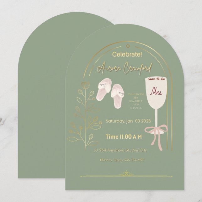 Elegante Invitación de Despedida de Soltera en Ver (Anverso / Reverso)