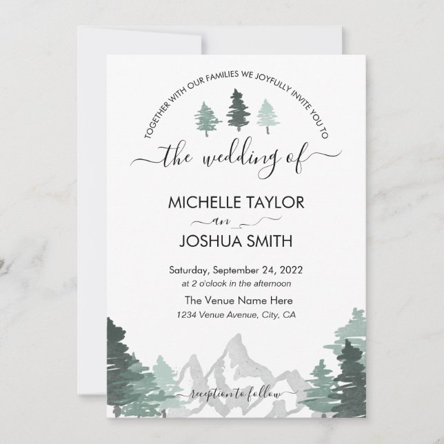 Elegante invitación de destino rústico de los bosq (Anverso)