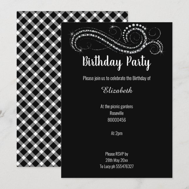 ELEGANTE INVITACIÓN DE DIAMANTE CLÁSICO NEGRO (Anverso / Reverso)