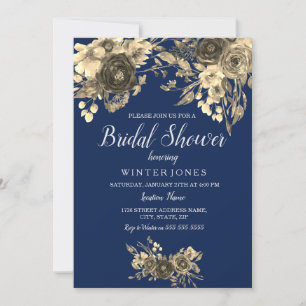 Elegante Invitación de ducha azul de la Marina flo