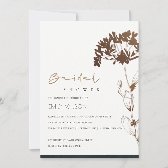 ELEGANTE INVITACIÓN DE DUCHA BRIDAL HIDRANGE DE RE (Anverso)