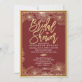 Elegante Invitación de ducha con flores rojas y do