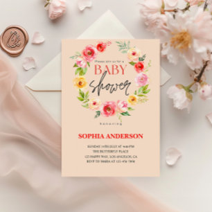 Elegante Invitación de Ducha de Bebé Floral Acuare