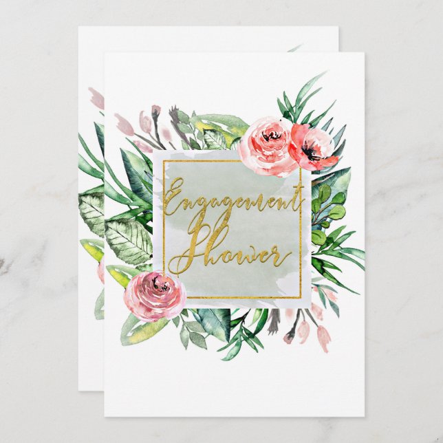 Elegante Invitación de ducha de compromiso floral  (Anverso / Reverso)