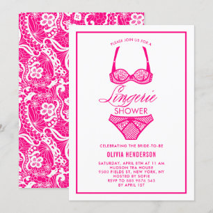 Elegante Invitación de ducha de Lace Rosa Caliente