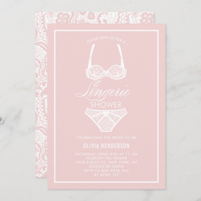 Elegante Invitación De Ducha De Lingerie De Lace R (Anverso / Reverso)